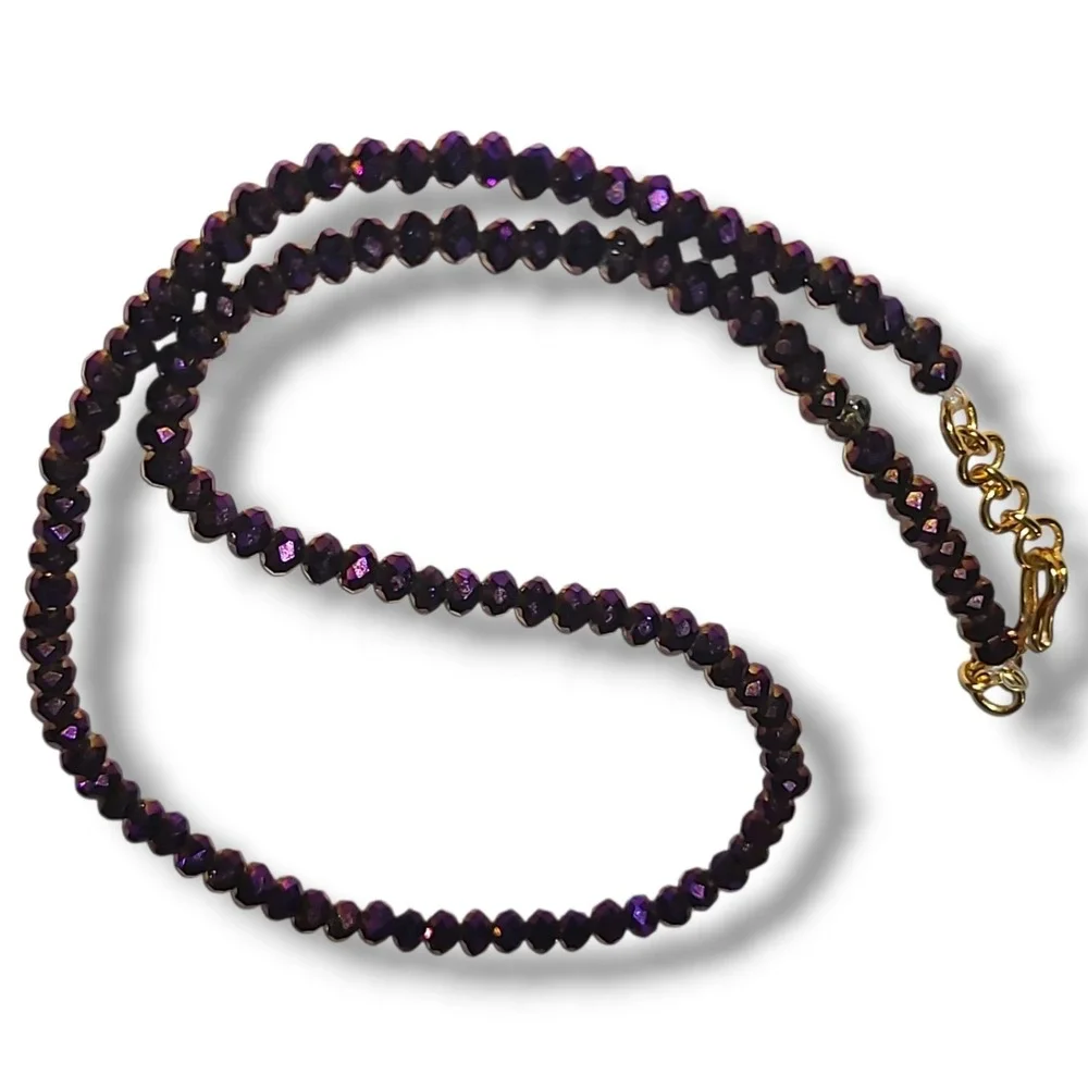 Vintage Small Purple Crystal Beaded Choker Collar Necklace 16